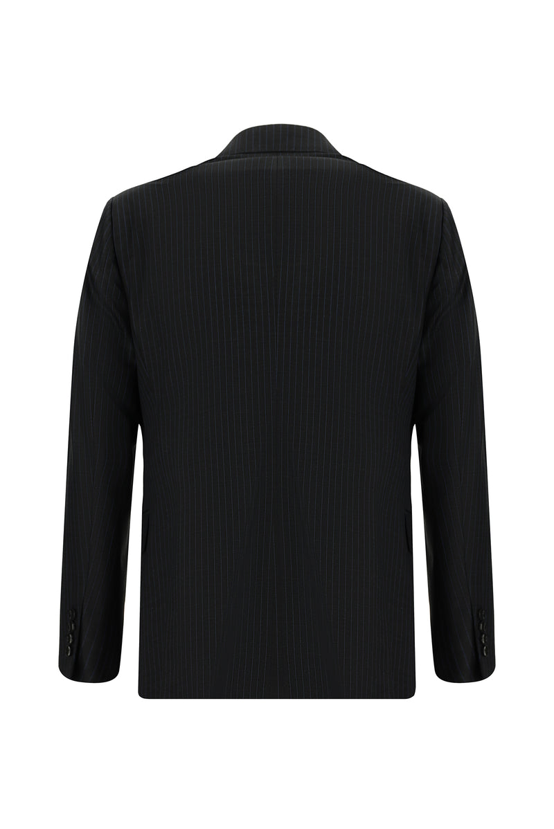 Koyu Antrasit Slim Fit Dar Kesim Çizgili Yünlü Kruvaze Takım Elbise