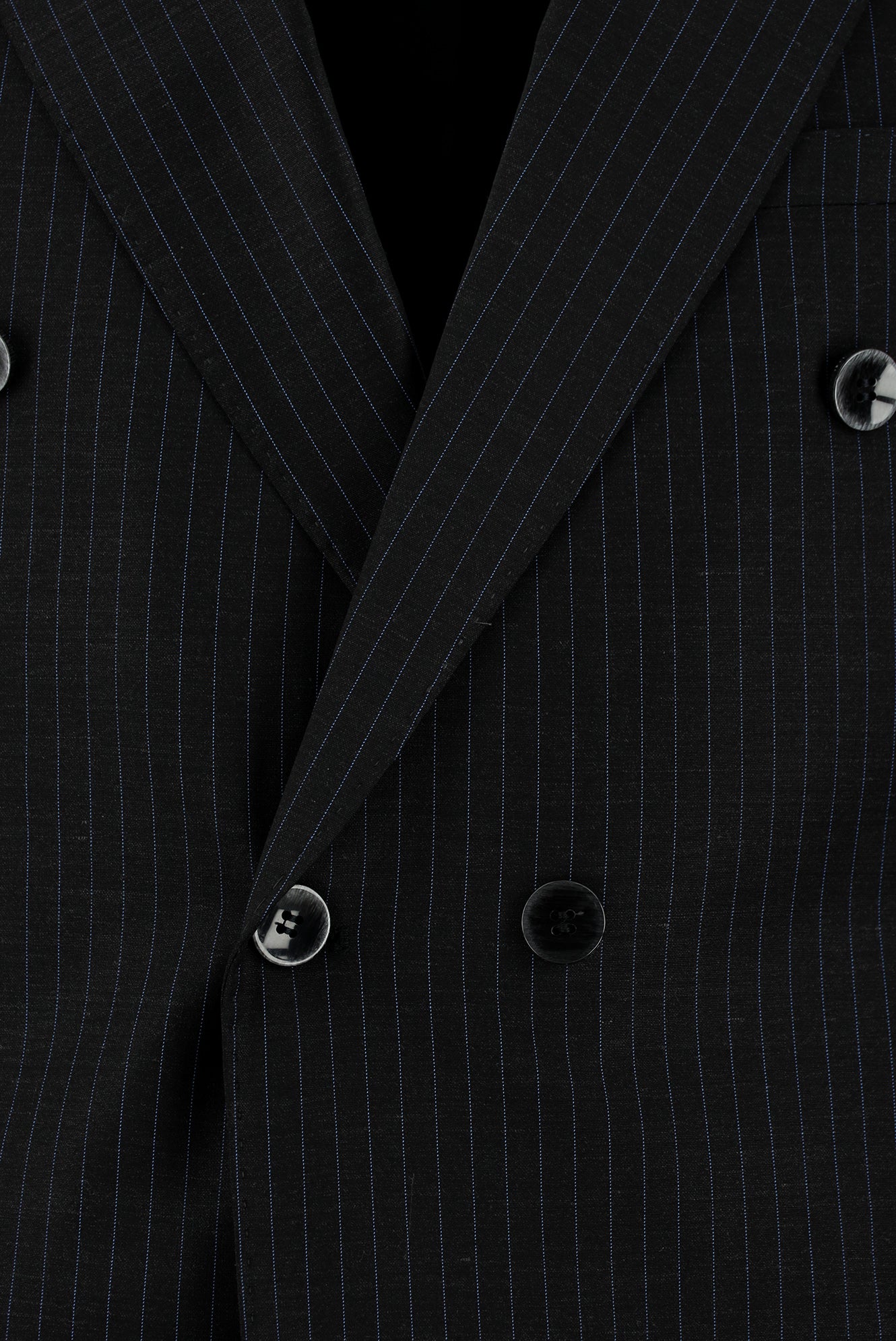 Koyu Antrasit Slim Fit Dar Kesim Çizgili Yünlü Kruvaze Takım Elbise