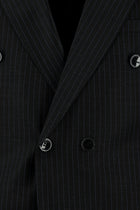 Koyu Antrasit Slim Fit Dar Kesim Çizgili Yünlü Kruvaze Takım Elbise