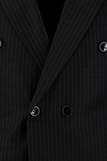 Koyu Antrasit Slim Fit Dar Kesim Çizgili Yünlü Kruvaze Takım Elbise