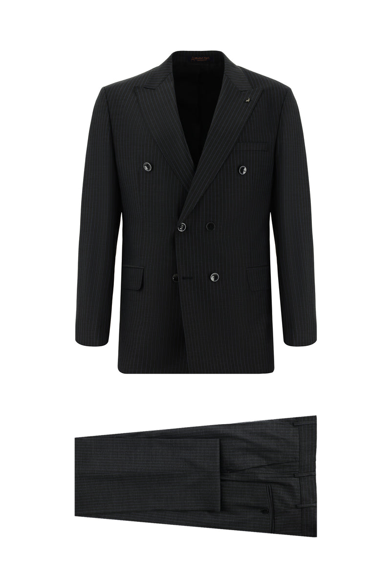 Orta Antrasit 7 Drop Slim Fit Dar Kesim Çizgili Yünlü Kruvaze Tak?m Elbise-Abdullah Ki??l?