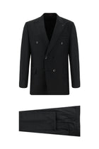 Orta Antrasit Slim Fit Dar Kesim Çizgili Yünlü Kruvaze Takım Elbise