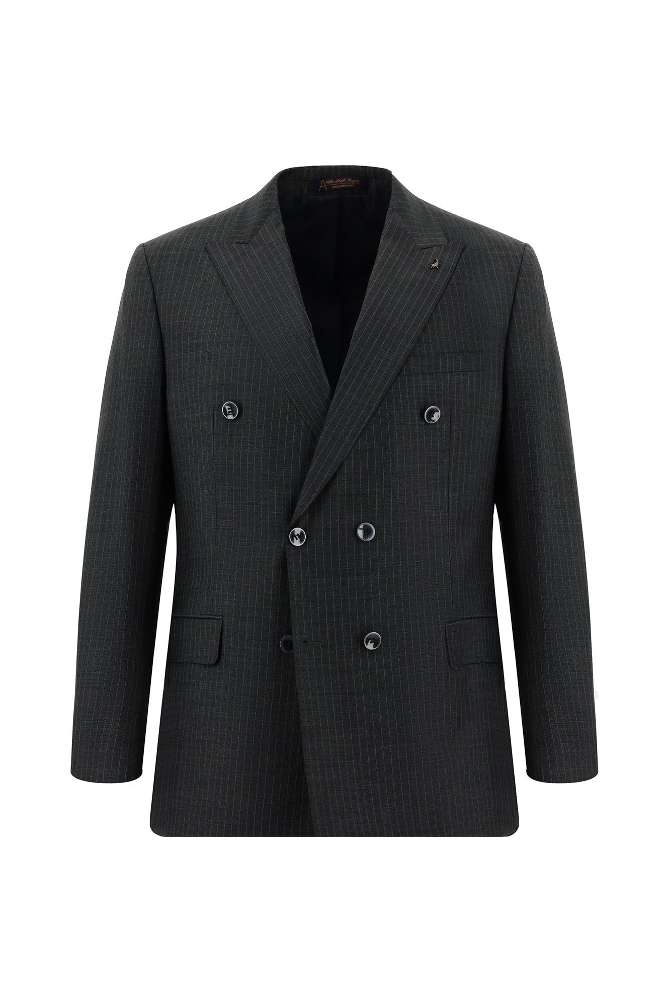 Orta Antrasit Slim Fit Dar Kesim Çizgili Yünlü Kruvaze Takım Elbise