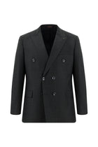 Orta Antrasit Slim Fit Dar Kesim Çizgili Yünlü Kruvaze Takım Elbise