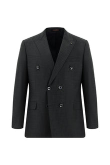 Orta Antrasit Slim Fit Dar Kesim Çizgili Yünlü Kruvaze Takım Elbise