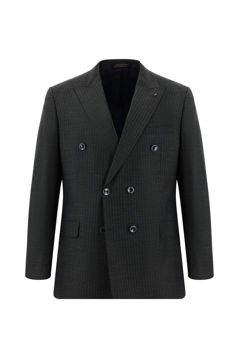 Orta Antrasit 7 Drop Slim Fit Dar Kesim Çizgili Yünlü Kruvaze Tak?m Elbise-Abdullah Ki??l?