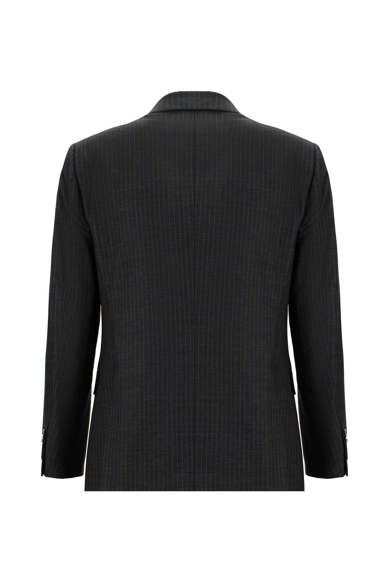 Orta Antrasit Slim Fit Dar Kesim Çizgili Yünlü Kruvaze Takım Elbise