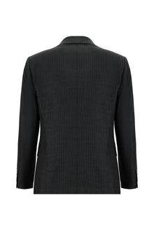 Orta Antrasit Slim Fit Dar Kesim Çizgili Yünlü Kruvaze Takım Elbise