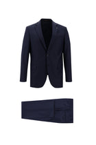 Koyu Lacivert Slim Fit Dar Kesim Yünlü Klasik Desenli Takım Elbise