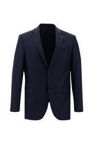 Koyu Lacivert Slim Fit Dar Kesim Yünlü Klasik Desenli Takım Elbise