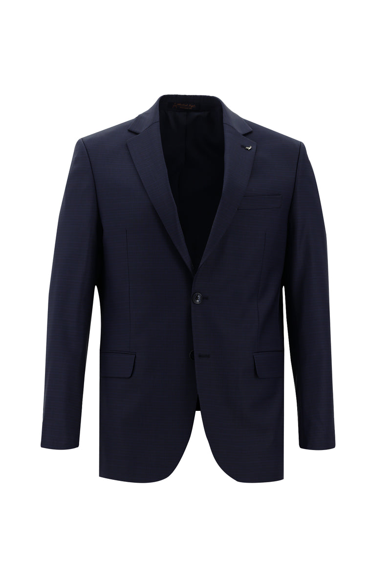 Koyu Lacivert Slim Fit Dar Kesim Yünlü Klasik Desenli Takım Elbise