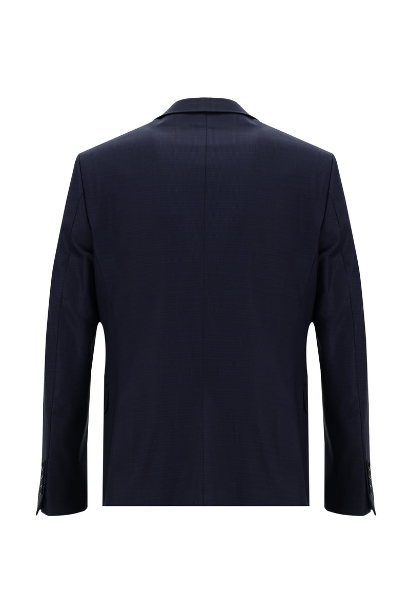 Koyu Lacivert Slim Fit Dar Kesim Yünlü Klasik Desenli Takım Elbise