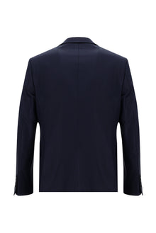 Koyu Lacivert Regular Fit Yünlü Klasik Desenli Takım Elbise