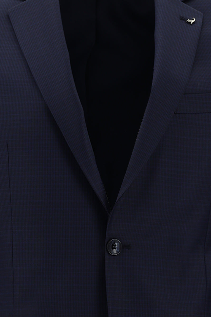 Koyu Lacivert Regular Fit Yünlü Klasik Desenli Takım Elbise