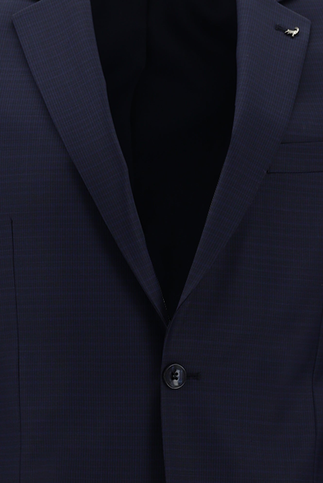 Koyu Lacivert Slim Fit Dar Kesim Yünlü Klasik Desenli Takım Elbise