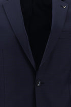 Koyu Lacivert Slim Fit Dar Kesim Yünlü Klasik Desenli Takım Elbise