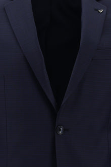 Koyu Lacivert Slim Fit Dar Kesim Yünlü Klasik Desenli Takım Elbise