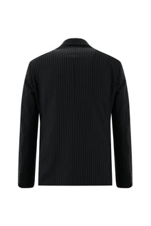 Siyah 7 Drop Slim Fit Dar Kesim Yünlü Kruvaze Çizgili Tak?m Elbise-Abdullah Ki??l?