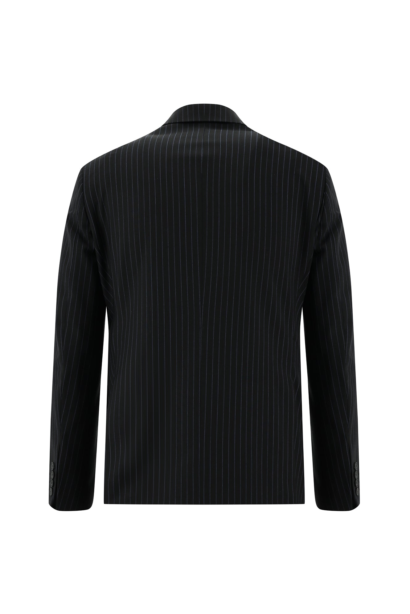 Siyah Slim Fit Dar Kesim Yünlü Kruvaze Çizgili Takım Elbise