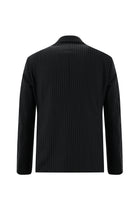 Siyah Slim Fit Dar Kesim Yünlü Kruvaze Çizgili Takım Elbise