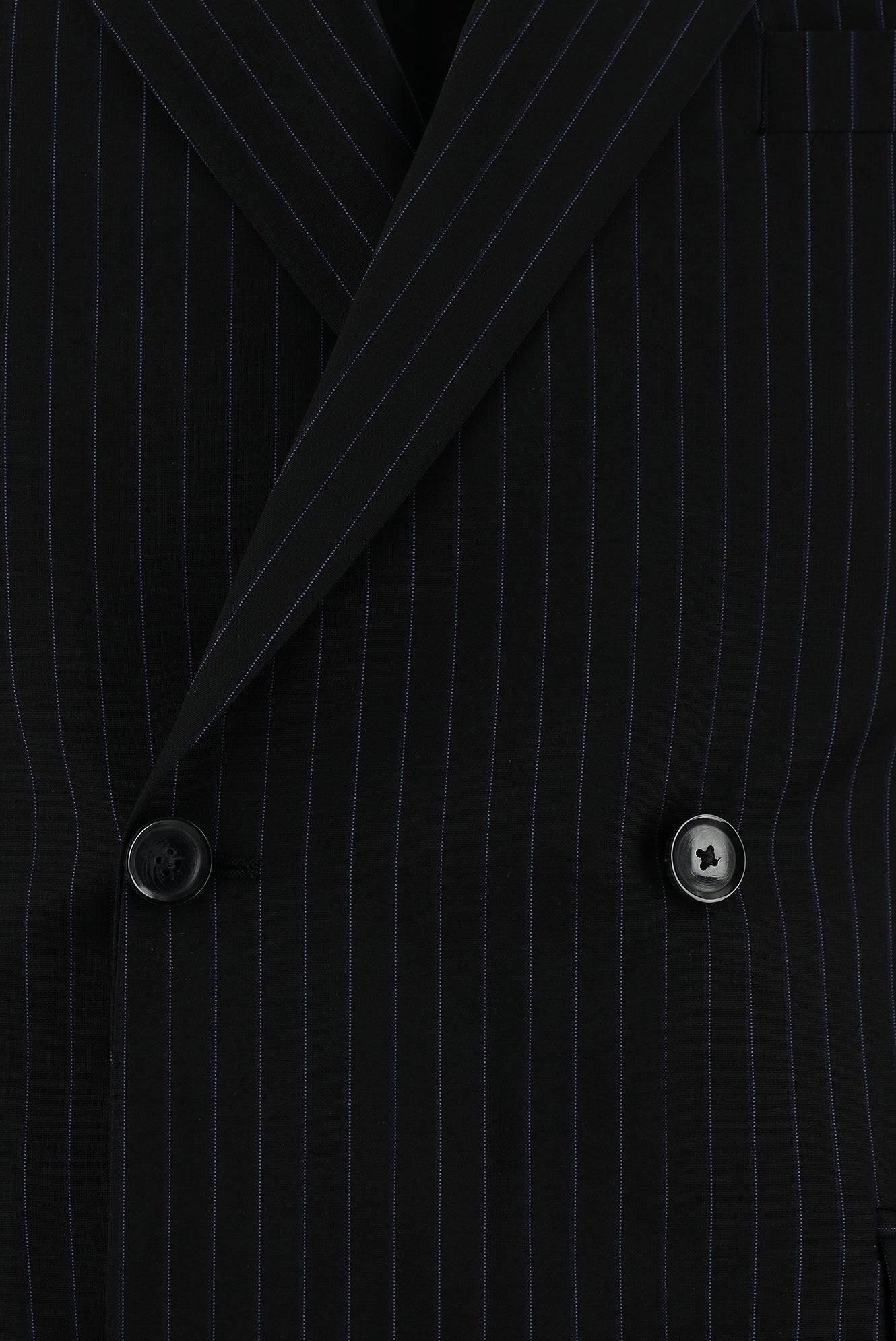 Siyah Slim Fit Dar Kesim Yünlü Kruvaze Çizgili Takım Elbise