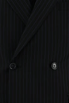 Siyah Slim Fit Dar Kesim Yünlü Kruvaze Çizgili Takım Elbise