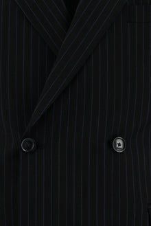 Siyah 7 Drop Slim Fit Dar Kesim Yünlü Kruvaze Çizgili Tak?m Elbise-Abdullah Ki??l?