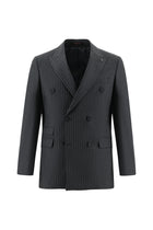 Koyu Füme Slim Fit Dar Kesim Yünlü Kruvaze Çizgili Takım Elbise