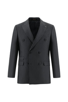 Koyu Füme 7 Drop Slim Fit Dar Kesim Yünlü Kruvaze Çizgili Tak?m Elbise-Abdullah Ki??l?