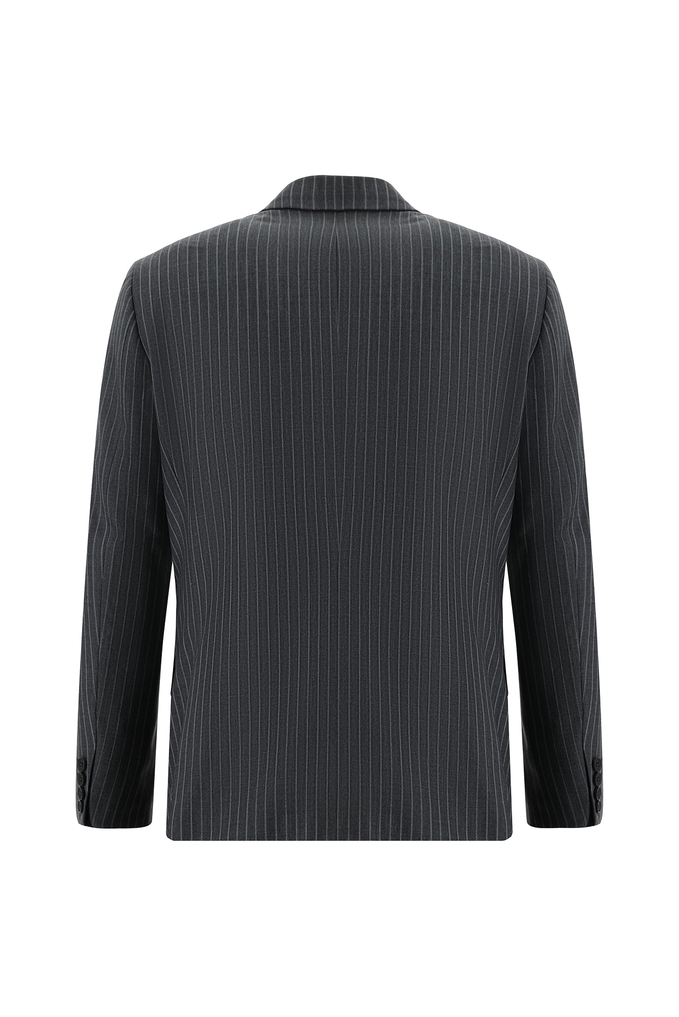 Koyu Füme Slim Fit Dar Kesim Yünlü Kruvaze Çizgili Takım Elbise