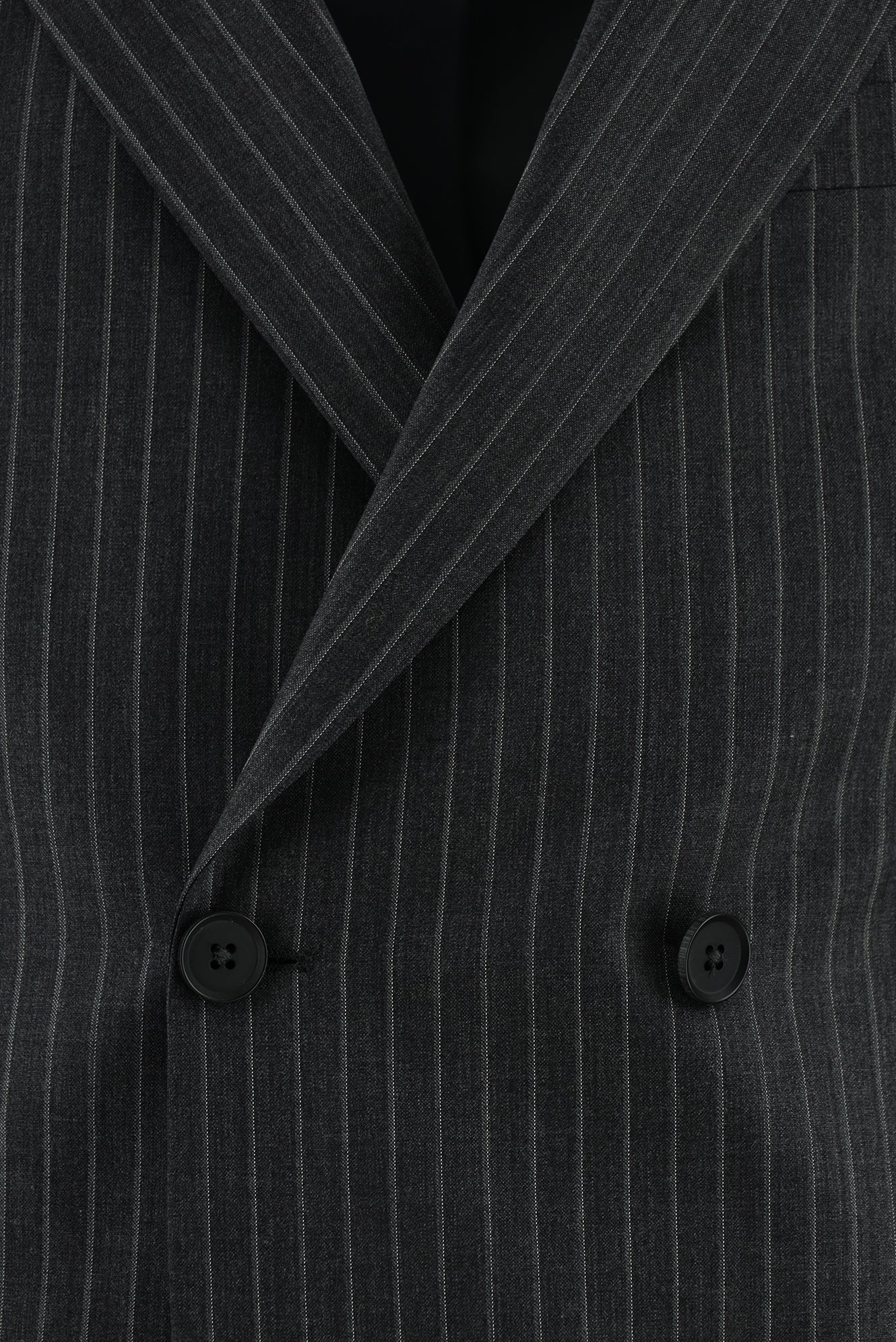 Koyu Füme Slim Fit Dar Kesim Yünlü Kruvaze Çizgili Takım Elbise