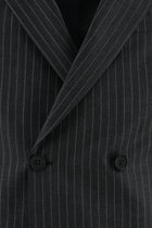 Koyu Füme Slim Fit Dar Kesim Yünlü Kruvaze Çizgili Takım Elbise