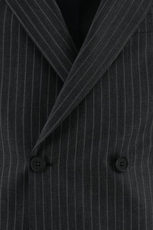 Koyu Füme Slim Fit Dar Kesim Yünlü Kruvaze Çizgili Takım Elbise