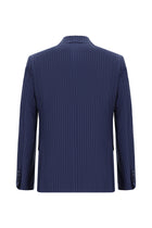 Açık Lacivert Regular Fit Yünlü Kruvaze Çizgili Takım Elbise