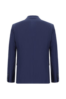 Açık Lacivert Regular Fit Yünlü Kruvaze Çizgili Takım Elbise