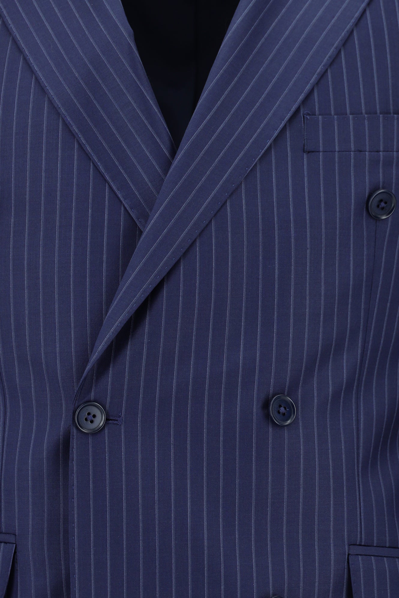 Açık Lacivert Regular Fit Yünlü Kruvaze Çizgili Takım Elbise