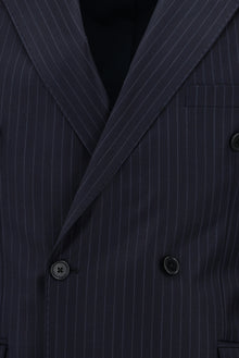 Koyu Lacivert 7 Drop Slim Fit Dar Kesim Yünlü Kruvaze Çizgili Tak?m Elbise-Abdullah Ki??l?