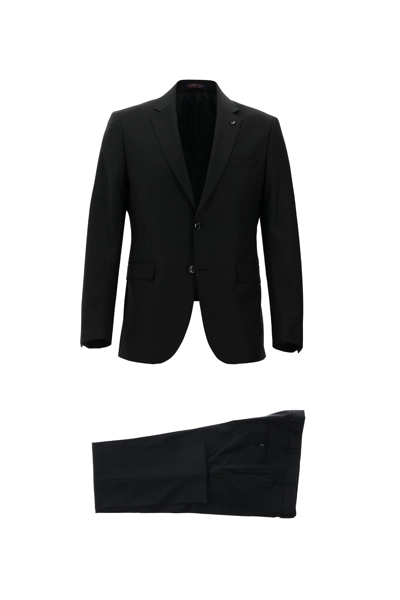 Siyah Slim Fit Dar Kesim Yünlü Çizgili Klasik Takım Elbise