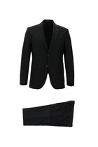 Siyah Slim Fit Dar Kesim Yünlü Çizgili Klasik Takım Elbise