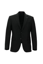 Siyah Slim Fit Dar Kesim Yünlü Çizgili Klasik Takım Elbise