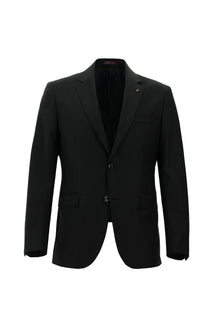 Siyah Slim Fit Dar Kesim Yünlü Çizgili Klasik Takım Elbise