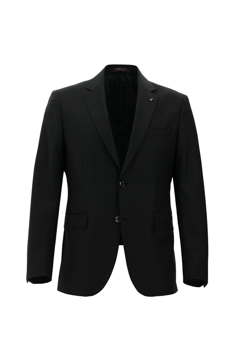Siyah 7 Drop Slim Fit Dar Kesim Yünlü Çizgili Tak?m Elbise-Abdullah Ki??l?