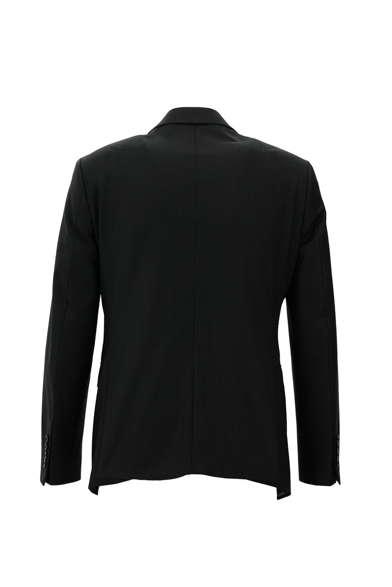 Siyah 7 Drop Slim Fit Dar Kesim Yünlü Çizgili Tak?m Elbise-Abdullah Ki??l?