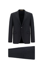 Koyu Lacivert Slim Fit Dar Kesim Yünlü Çizgili Klasik Takım Elbise