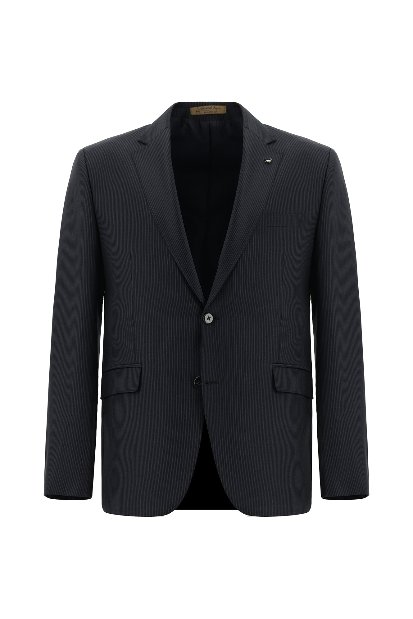 Koyu Lacivert Slim Fit Dar Kesim Yünlü Çizgili Klasik Takım Elbise