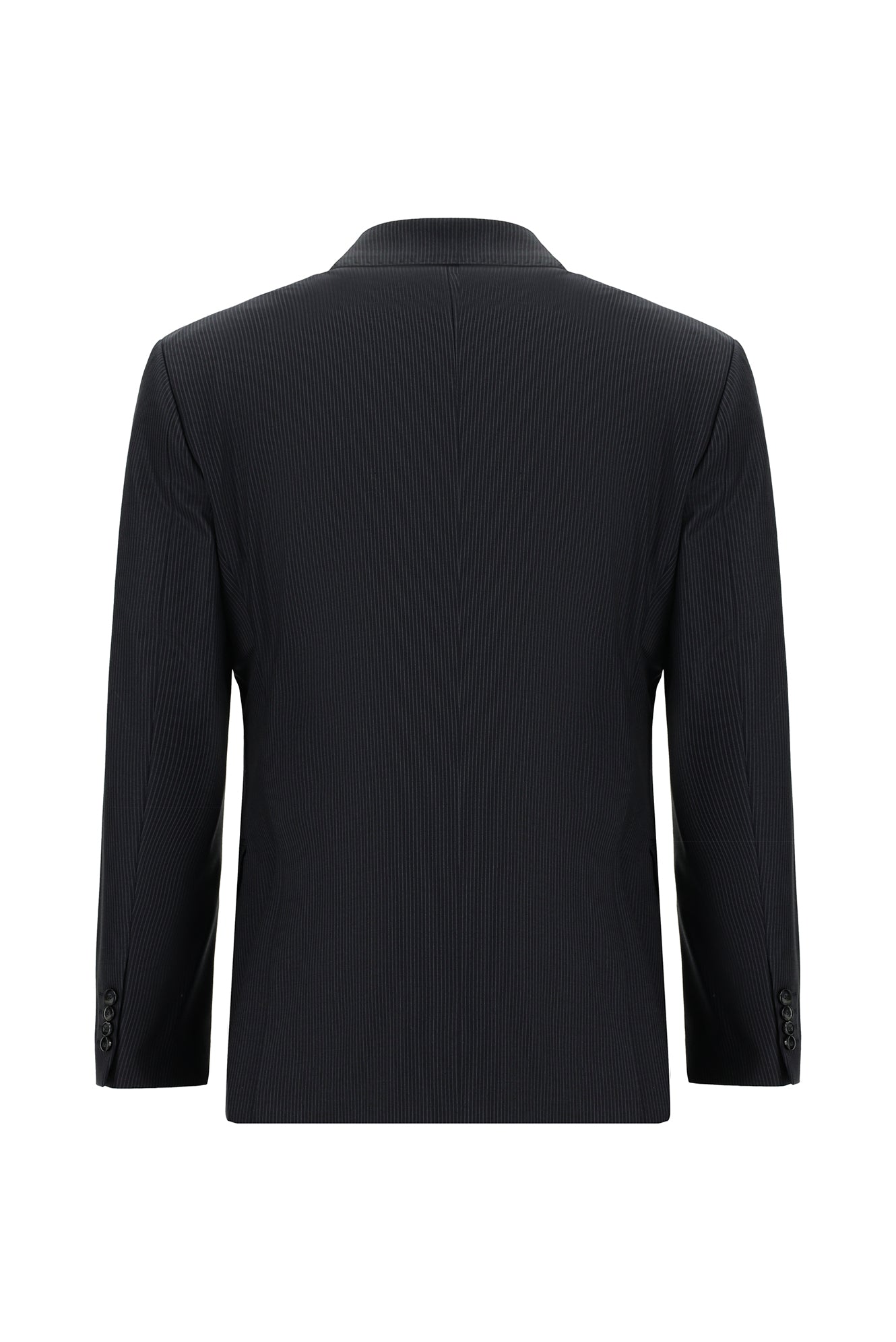 Koyu Lacivert Slim Fit Dar Kesim Yünlü Çizgili Klasik Takım Elbise