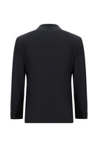 Koyu Lacivert Slim Fit Dar Kesim Yünlü Çizgili Klasik Takım Elbise