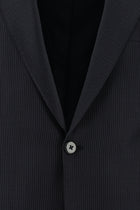 Koyu Lacivert Slim Fit Dar Kesim Yünlü Çizgili Klasik Takım Elbise