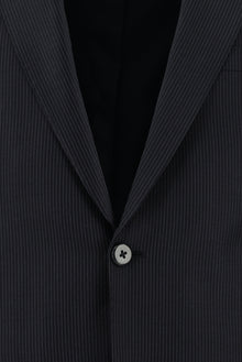 Koyu Lacivert Slim Fit Dar Kesim Yünlü Çizgili Klasik Takım Elbise