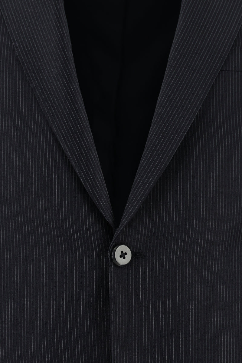 Koyu Lacivert Slim Fit Dar Kesim Yünlü Çizgili Klasik Takım Elbise